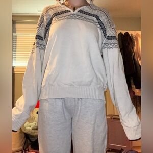 Izod White and Gray Zip Up Sweater with Nordic Pattern size xl